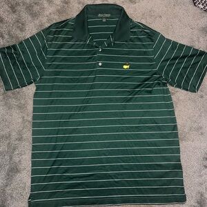 Amen Corner Master’s Golf Green Striped Men's Polo Shirt Size L Pima Cottom